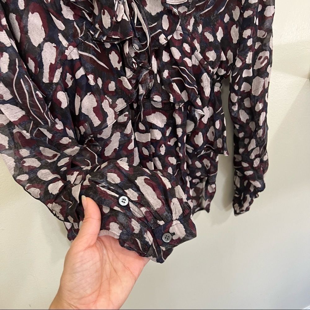 IRO animal print ruffle trim Realize Blouse top v-neck sheer blouse - Picture 9 of 13